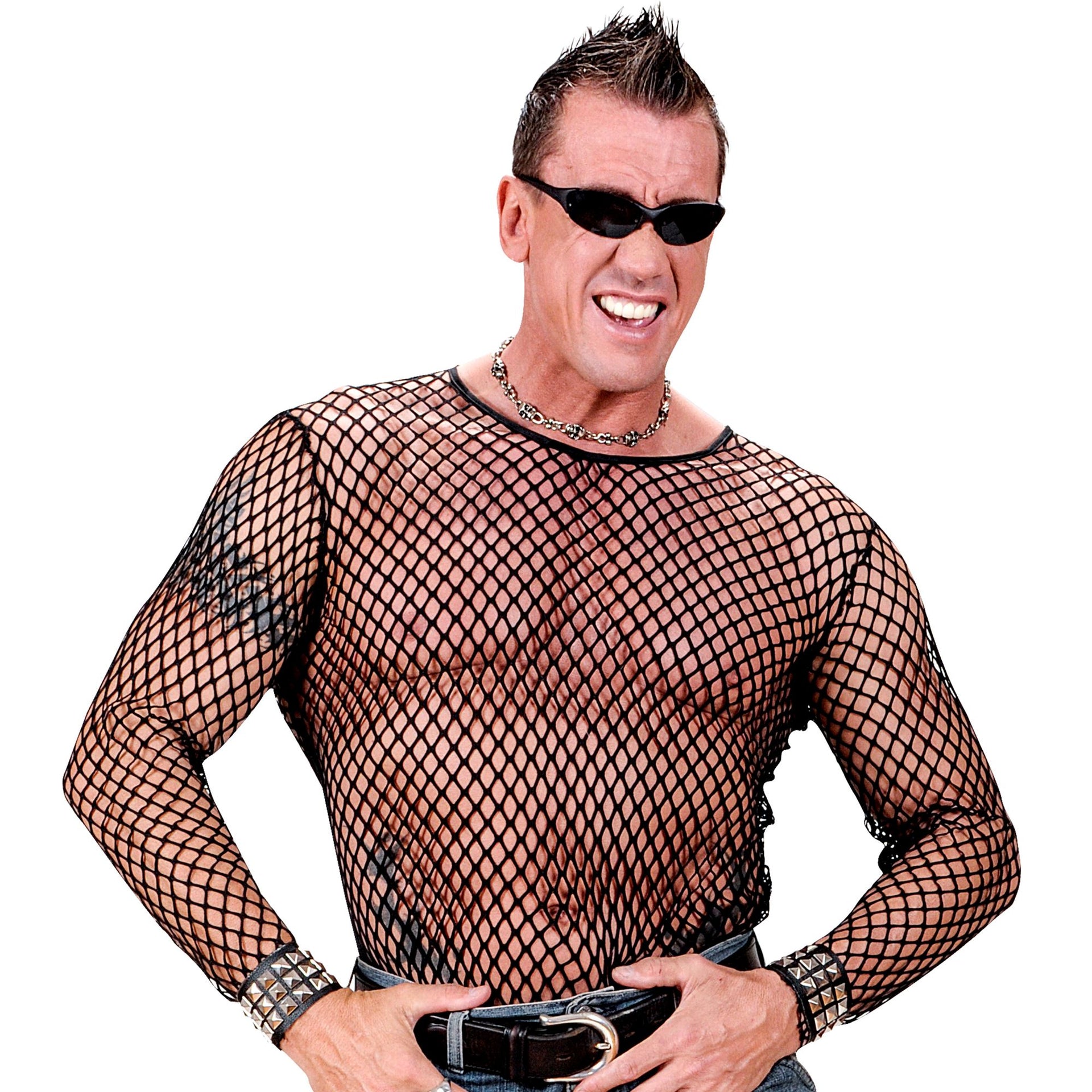 Schwarzes Mesh Netzshirt für Herren