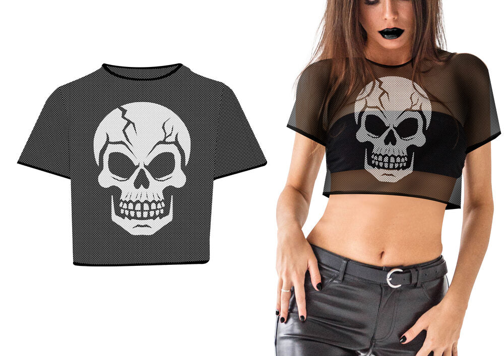 Schwarzes Netzshirt mit Totenkopf Einheitsgröße