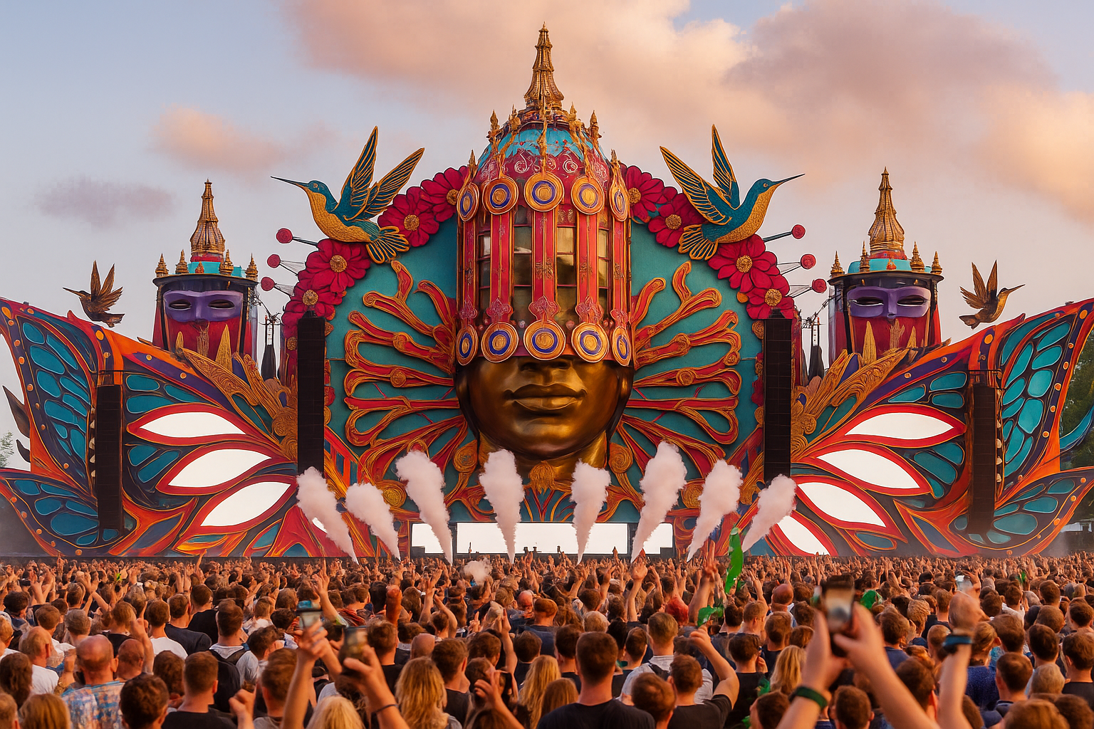 menschenmenge vor einer bühne beim mysteryland festival