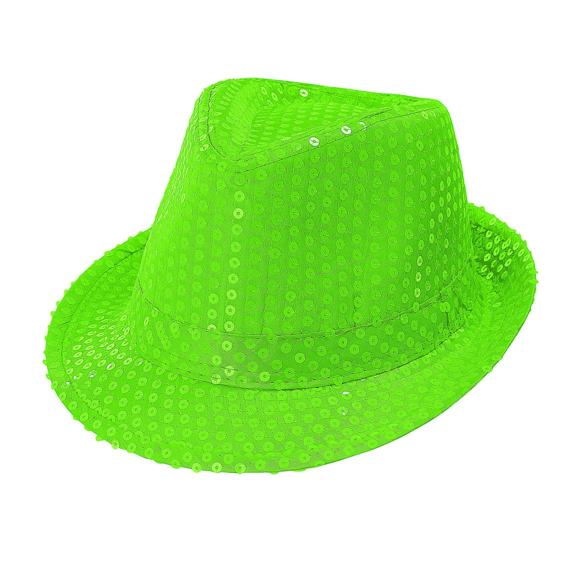Fedora Pailletten Hut neon-grün
