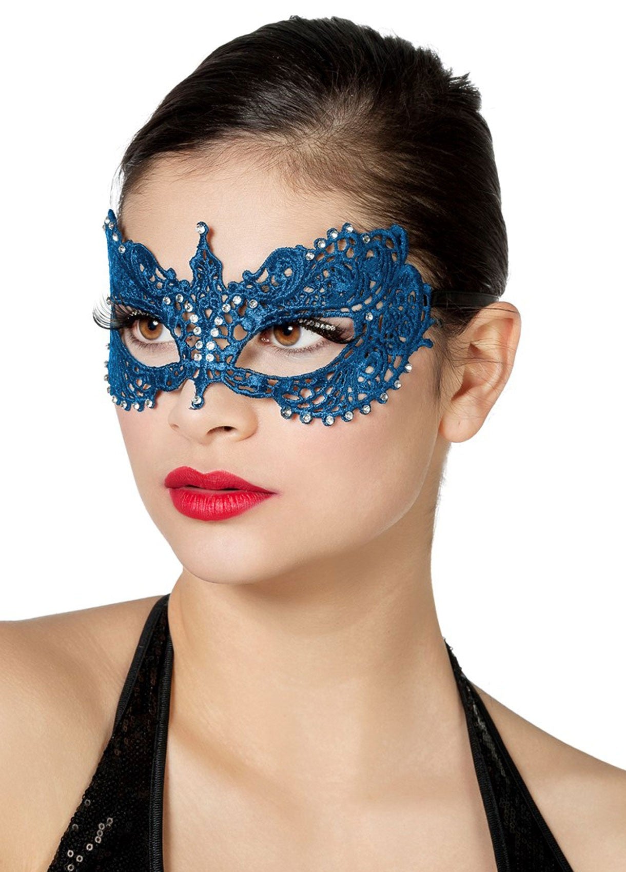 Blaue Augenmaske Mit Spitze & Strasssteinen