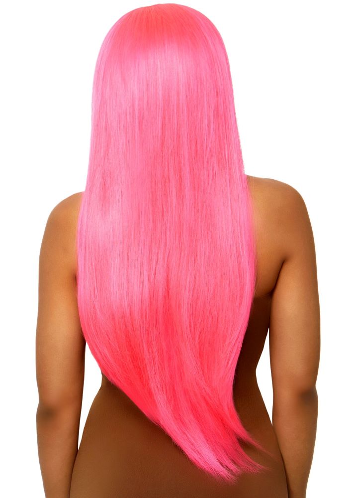 Neon Pinke Langhaar UV-Perücke