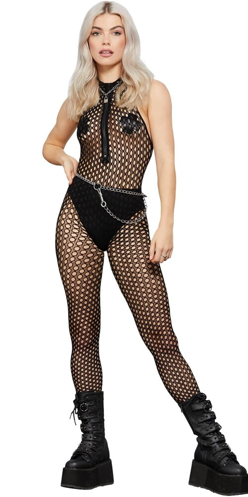 Fever Ärmelloser Bodystocking mit Reißverschluss, Schwarz