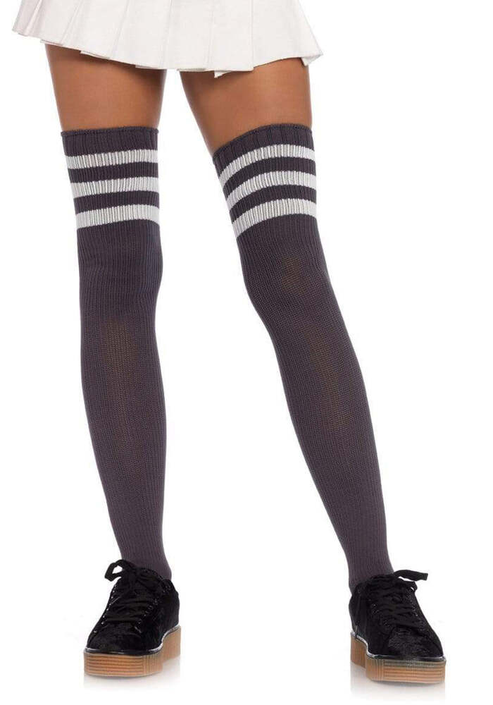 College Overknee-Strümpfe Grau-Naturweiß