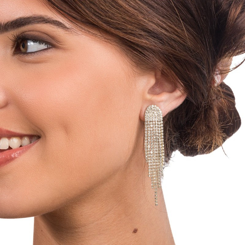 Goldene Wasserfall Ohrringe mit Strass