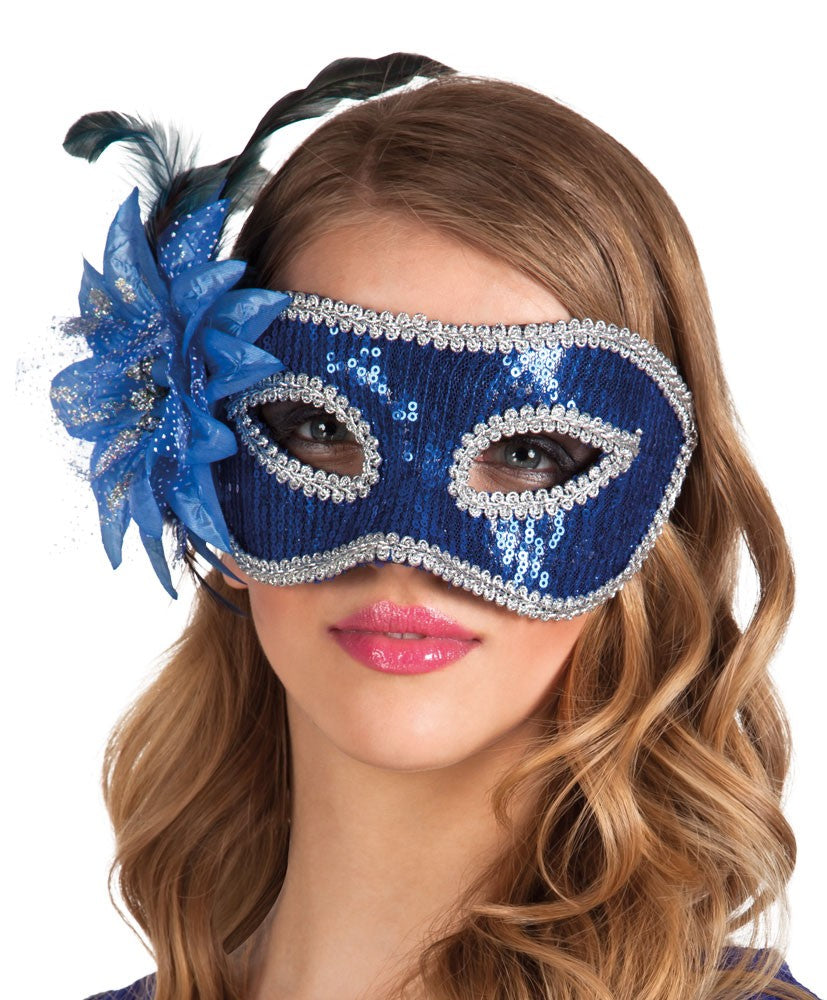 Blaue Augenmaske Mit Blume & Pailletten