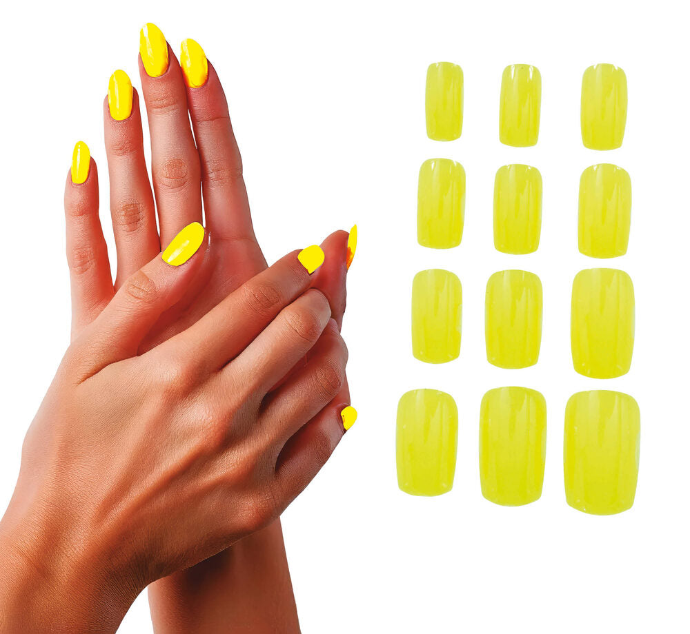 12 selbstklebende Fingernägel in Neon-Gelb