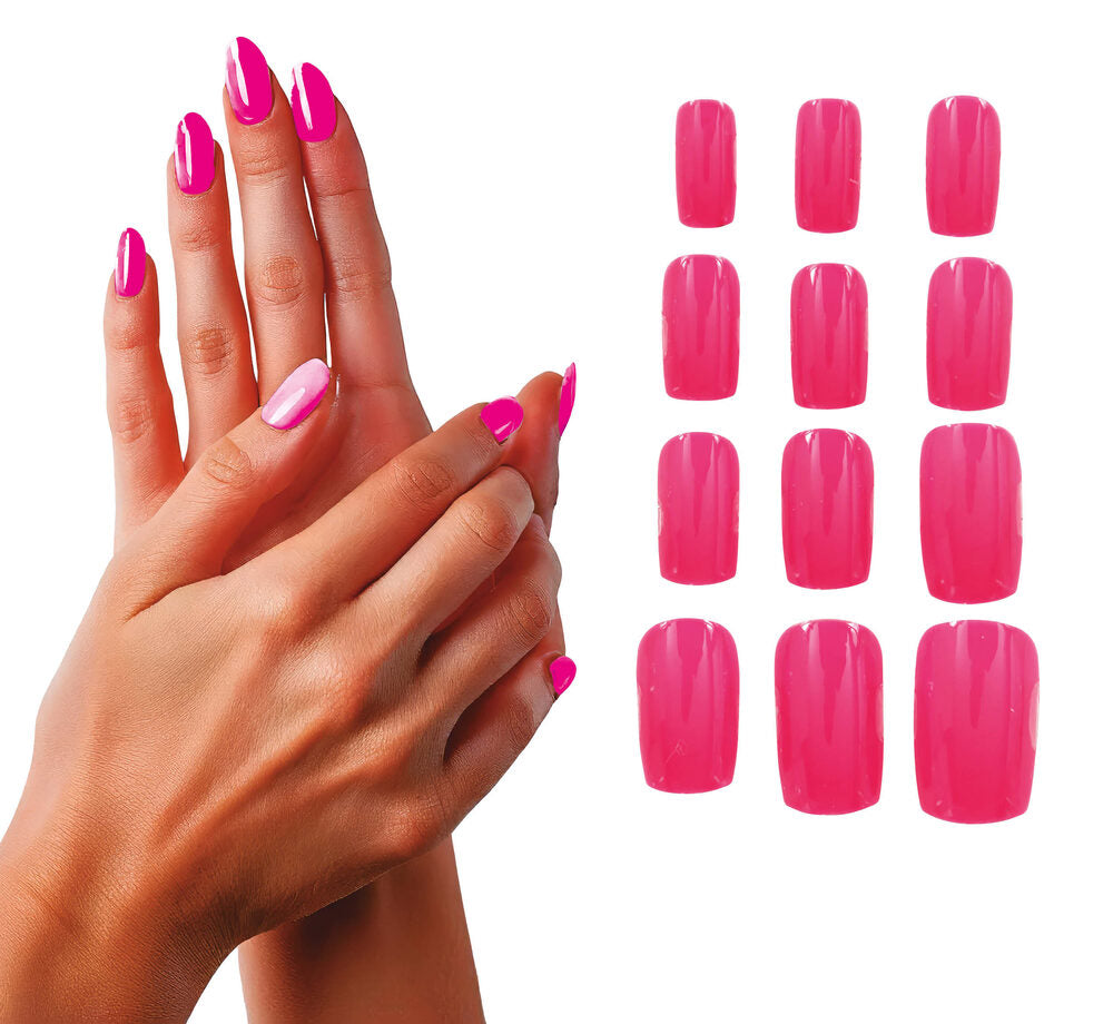 12 selbstklebende Fingernägel in Neon-Pink