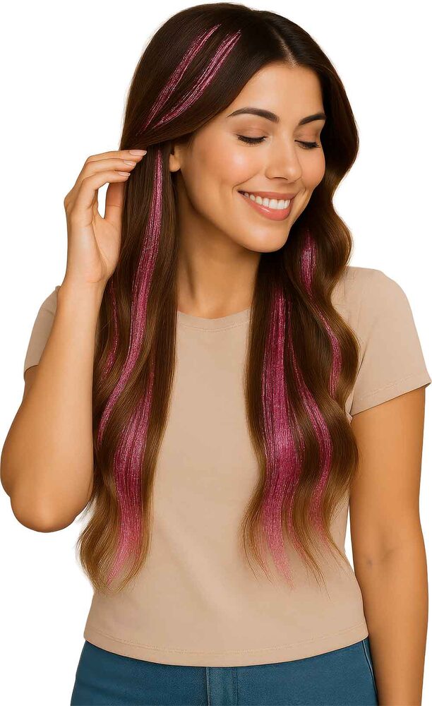 3 Pinke Kunsthaar Haarclips 50cm