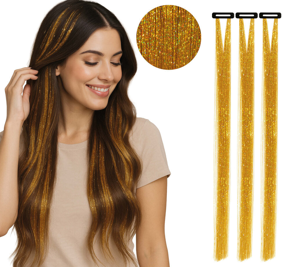 3 Goldene Kunsthaar Haarclips 50cm