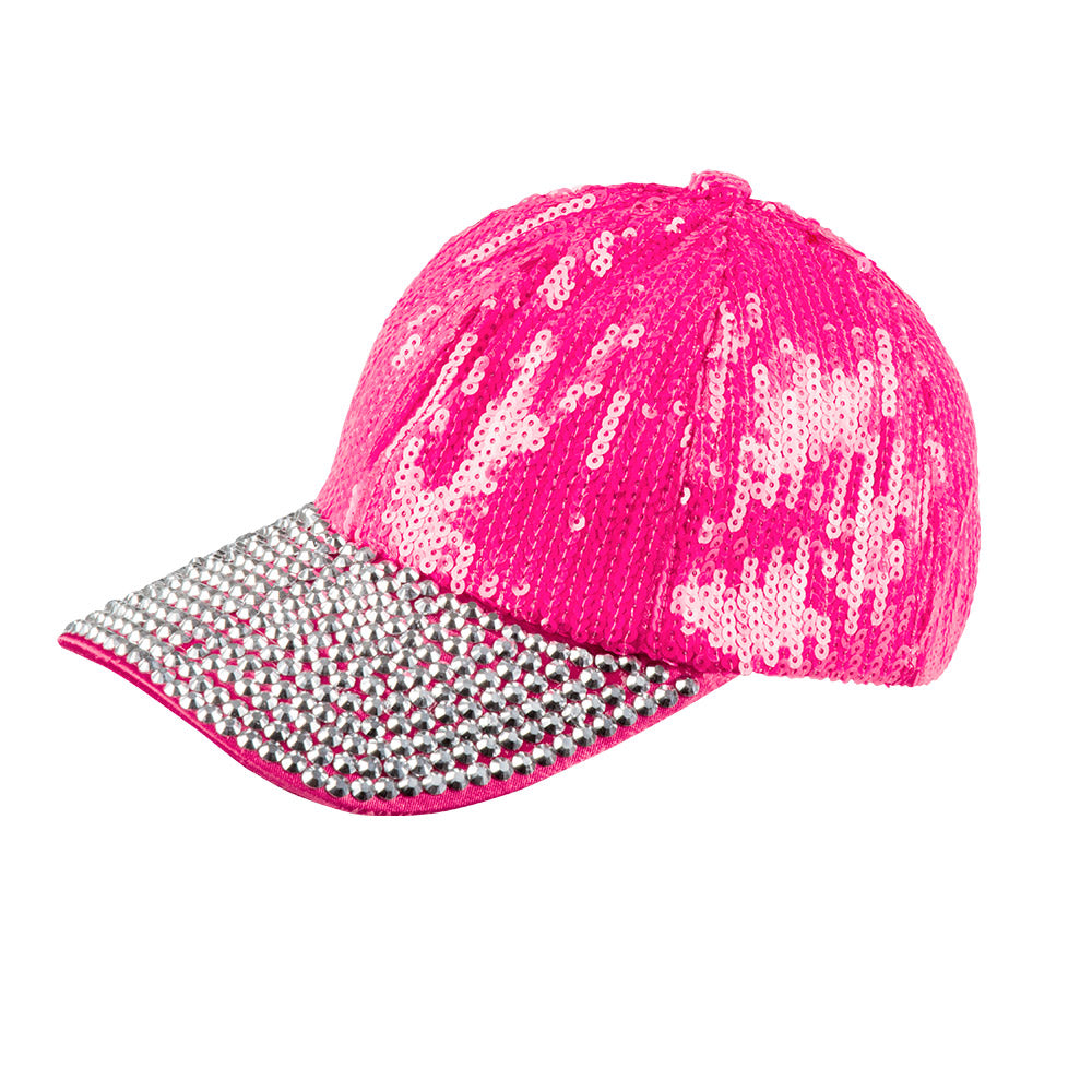 Pinke Pailletten Cap mit Strasssteinen