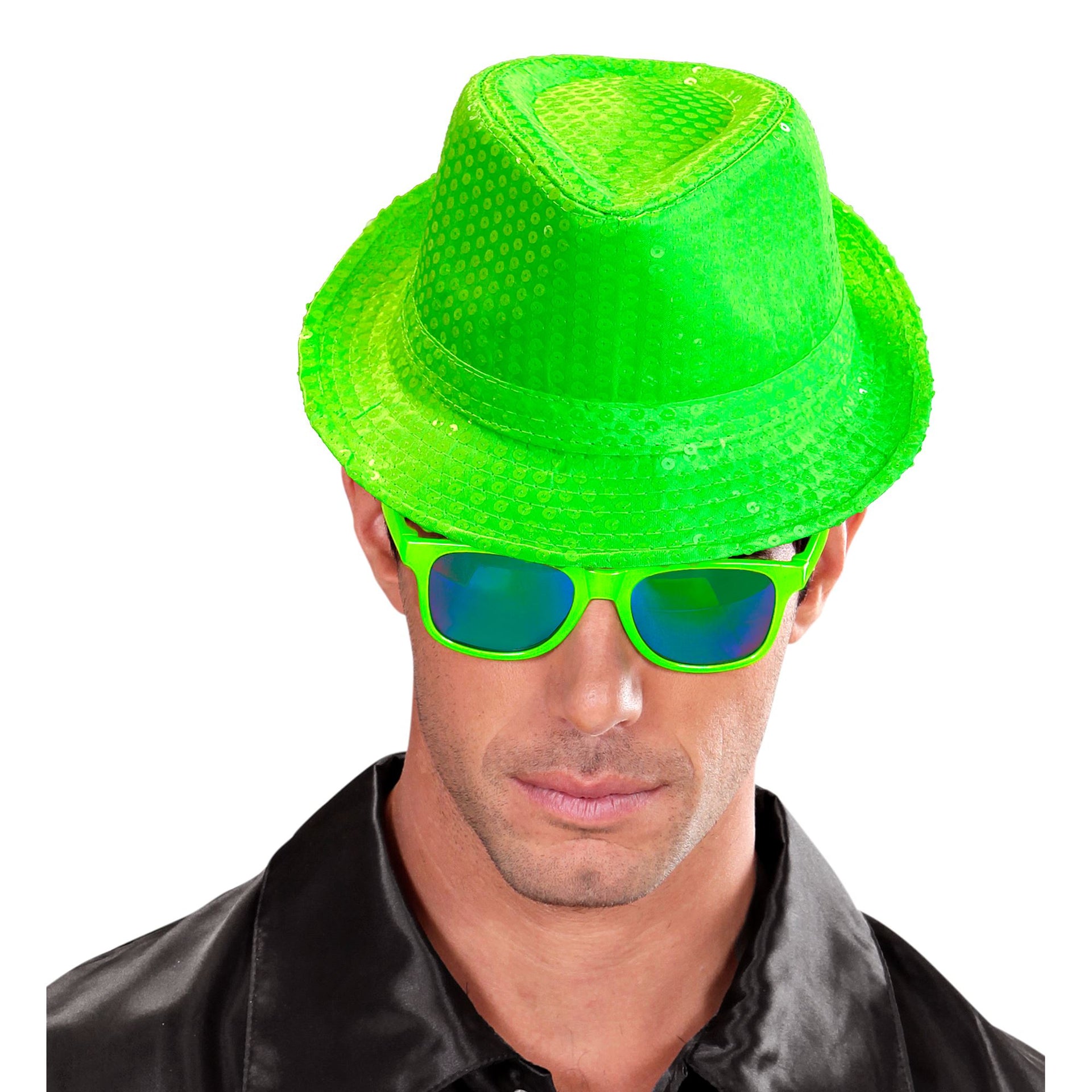 Fedora Pailletten Hut neon-grün