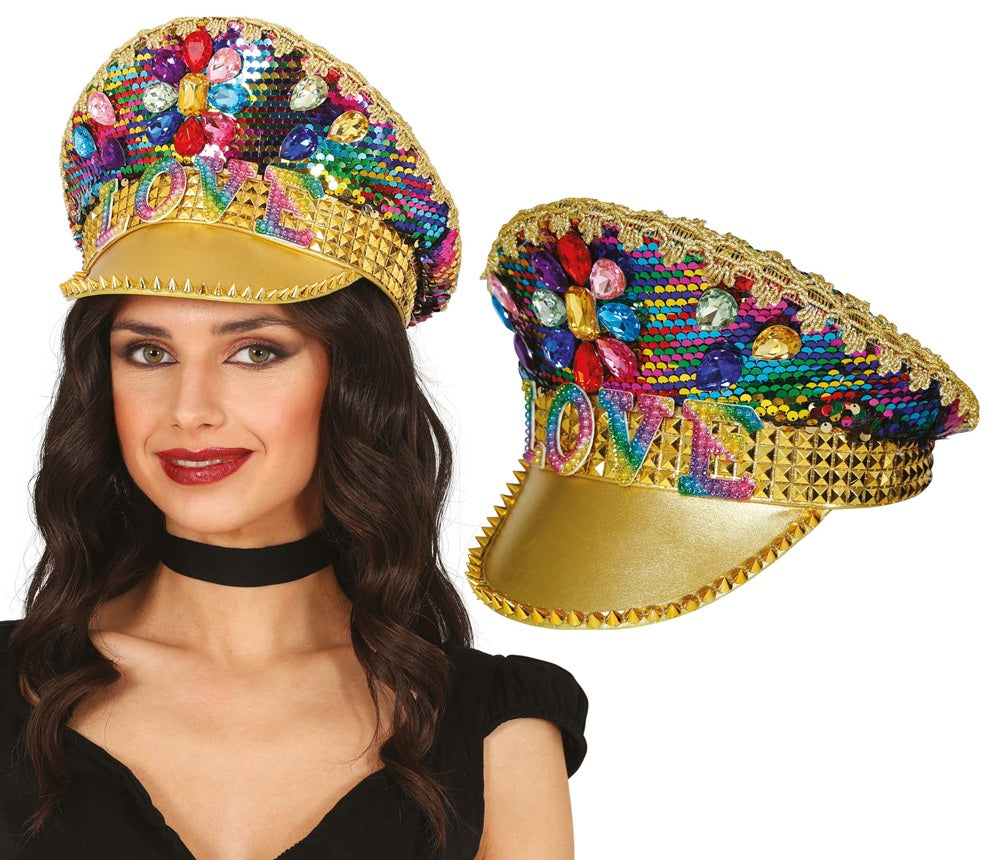 Kapitänsmütze mit bunten Juwelen für Damen