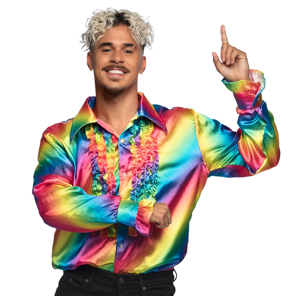 Rüschen Party Hemd Rainbow für Herren