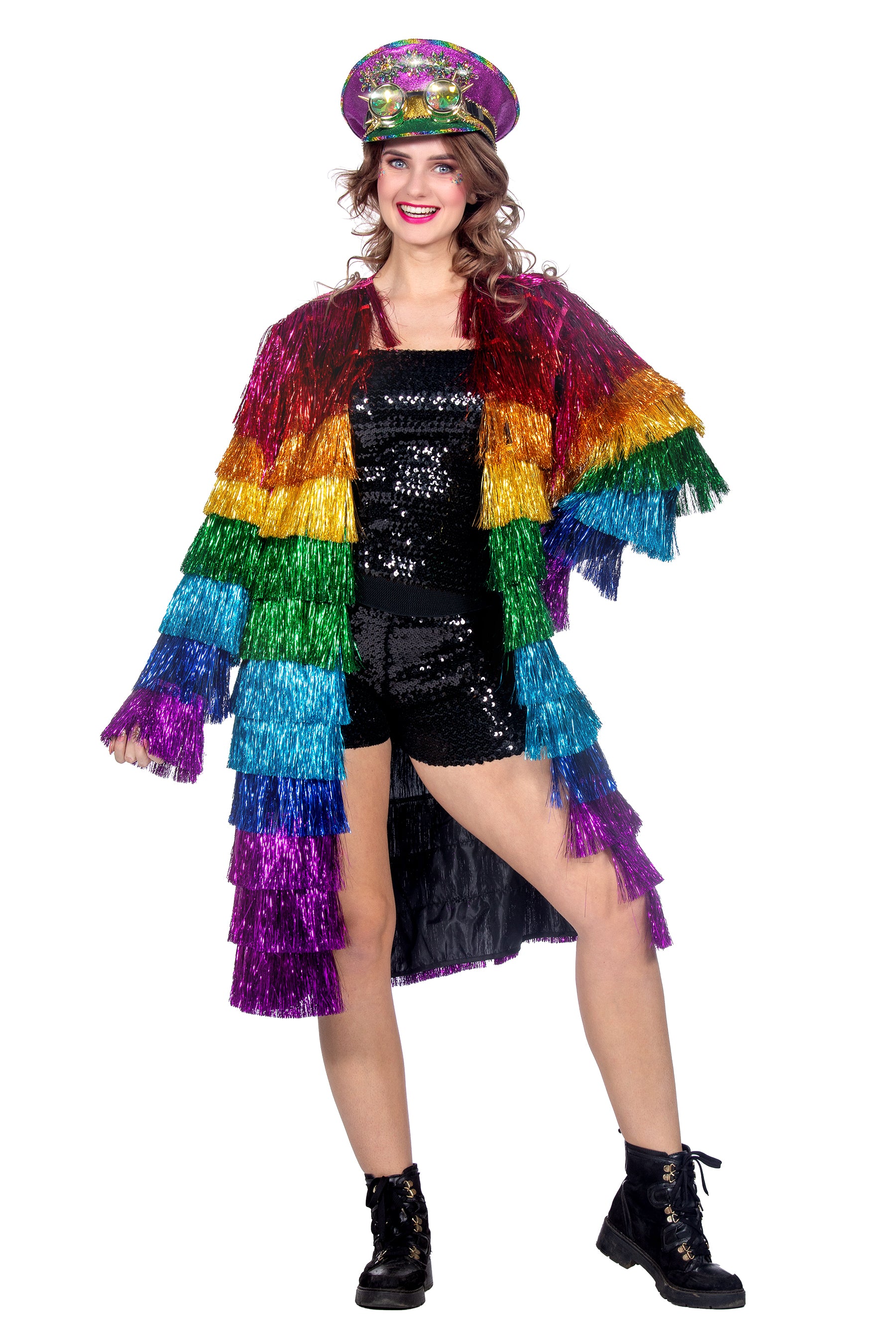 Regenbogen Lamettajacke lang für Damen Einheitsgröße