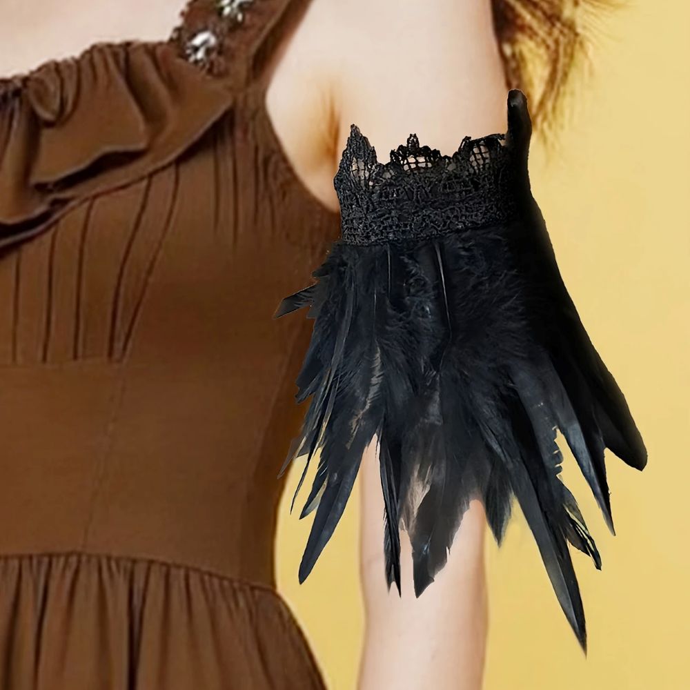 Feder Ärmel Handschuhe schwarz