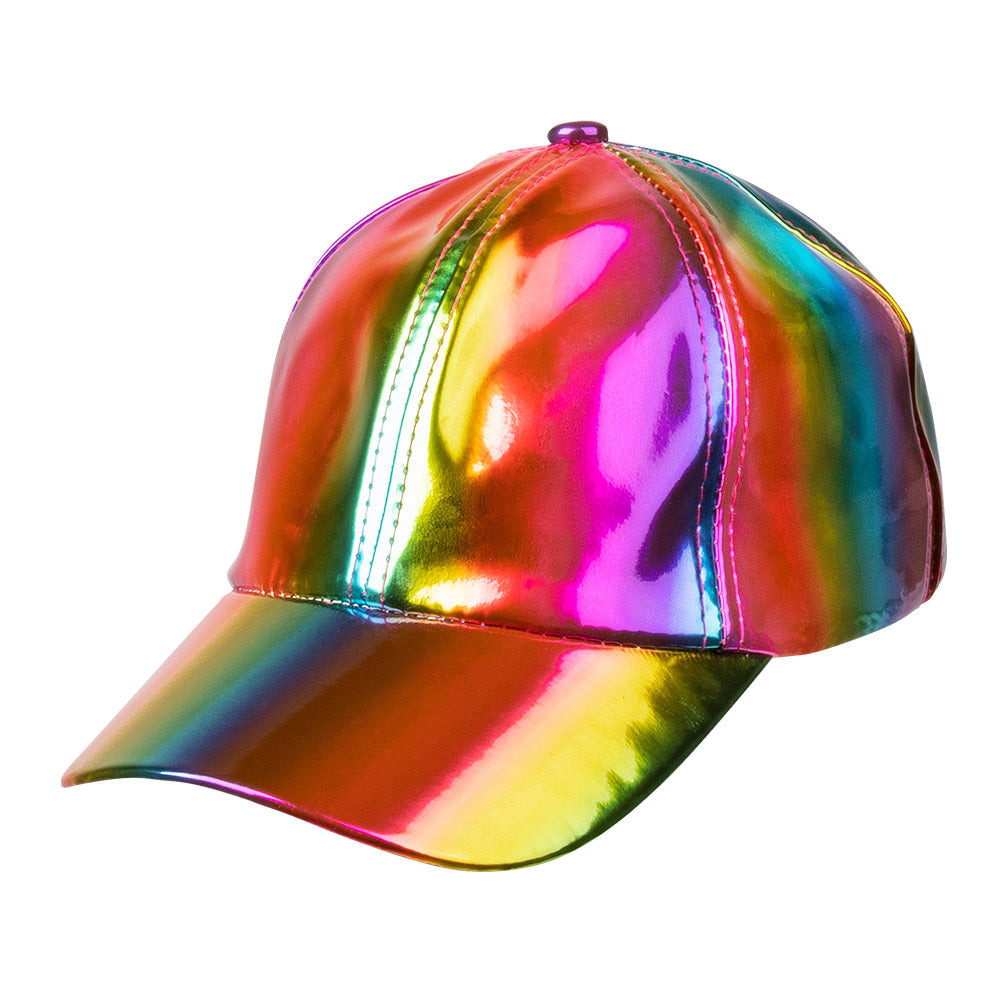 Irisierende Gürteltasche und Mütze regenbogenfarben