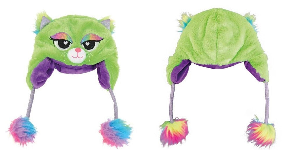Flauschige Green Cat Mütze für Erwachsene