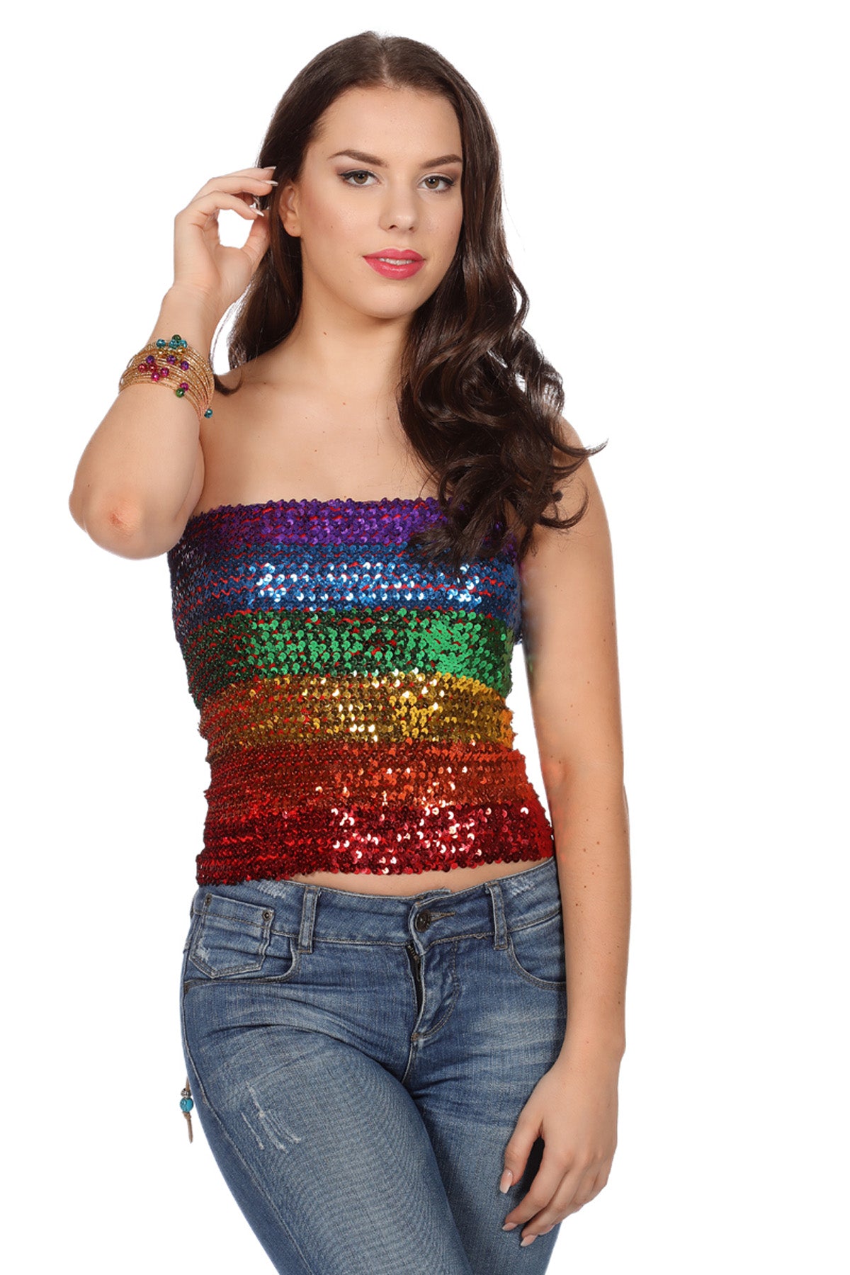 Regenbogen Pailletten Top/Rock One Size