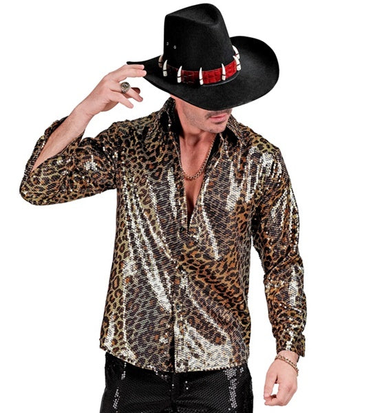 Pailletten Hemd Leopard für Herren