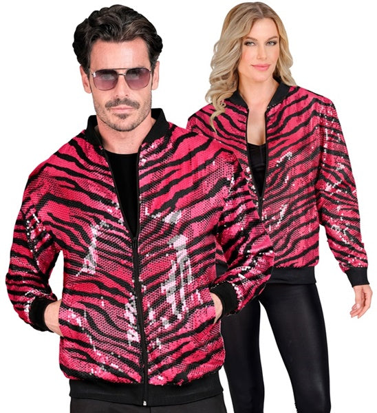 Pink Zebra Pailletten Bomberjacke unisex