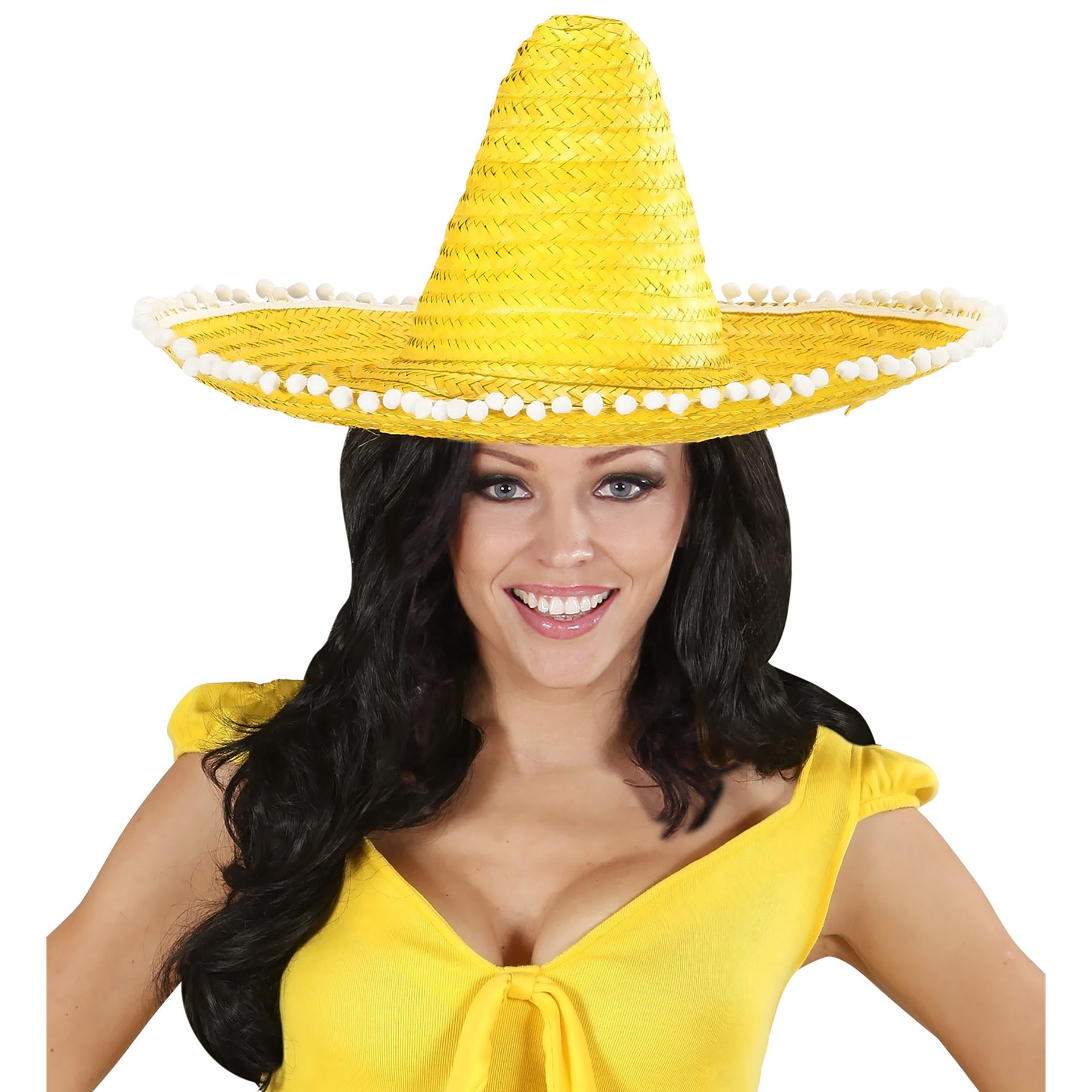 Exotischer Sombrero mit Bommeln Gelb 50 cm
