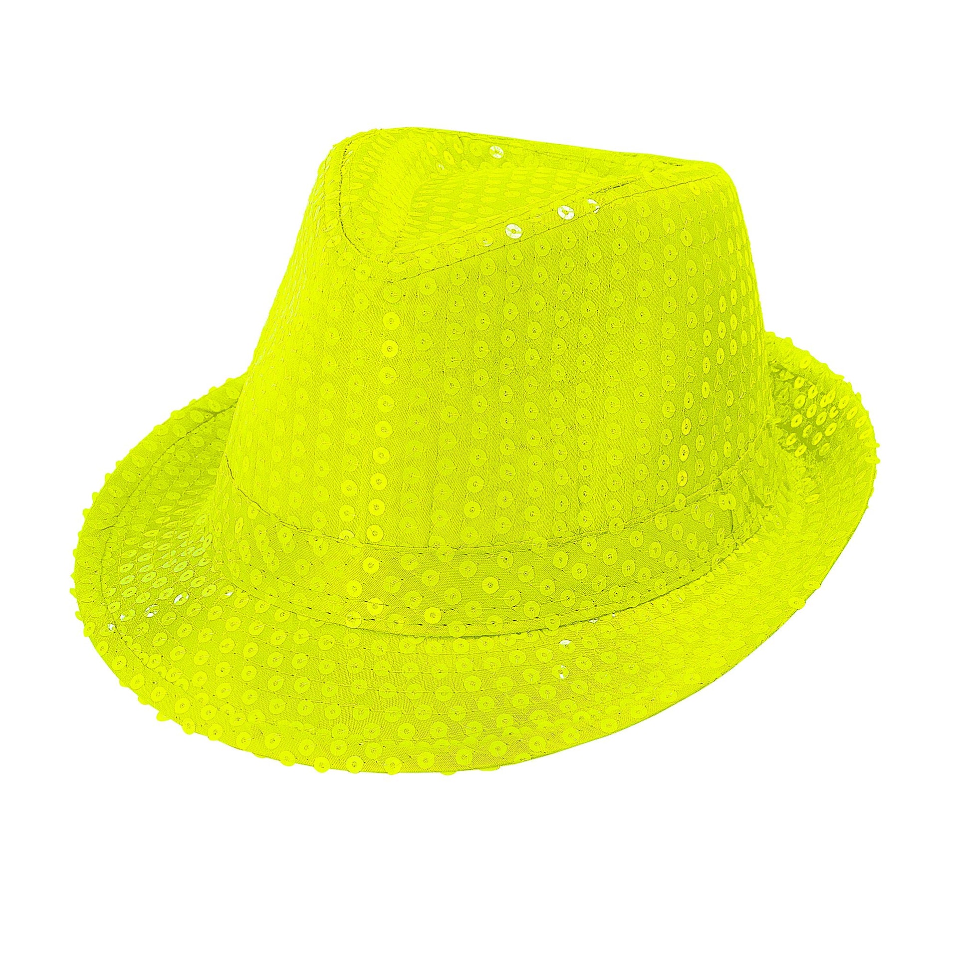 Fedora Pailletten Hut neon-gelb