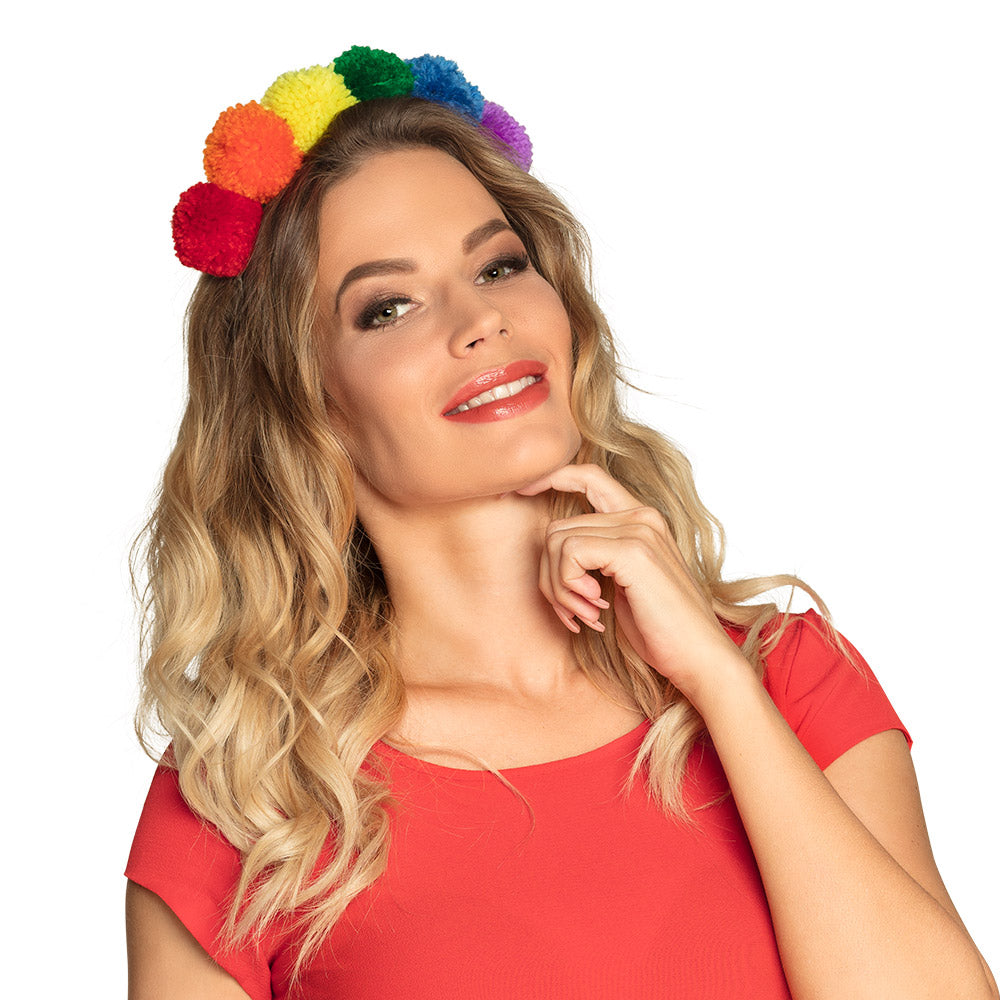 Diadem Pompon Regenbogen