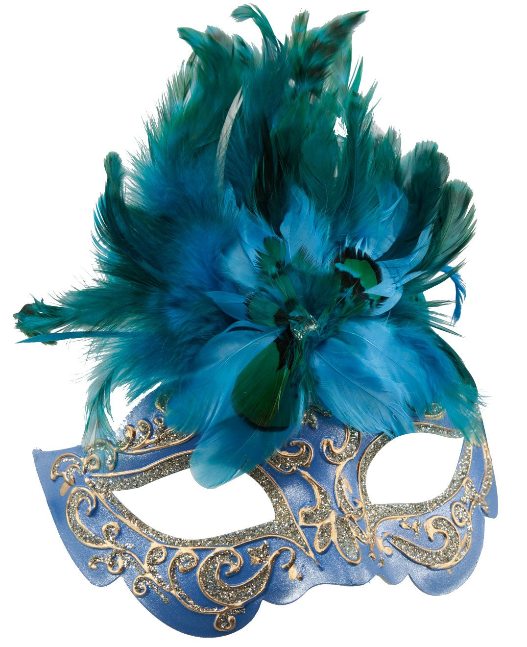 Blaue Glitzer Augenmaske Mit Federn