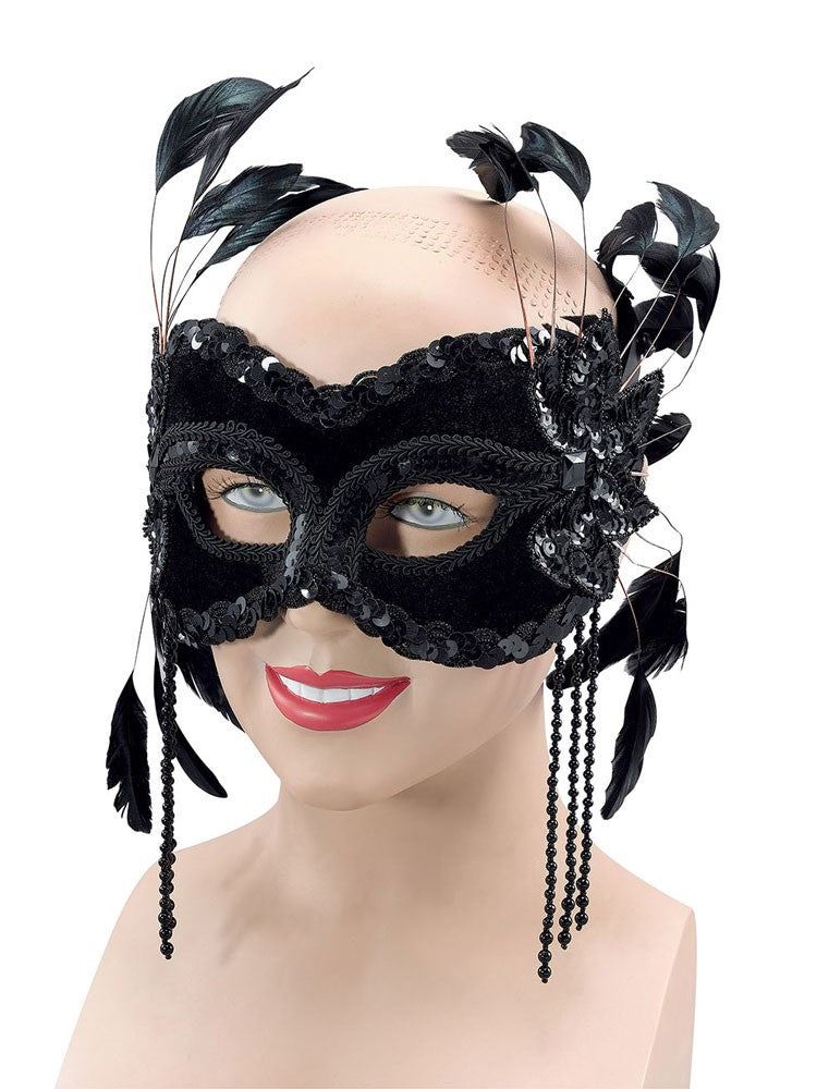 Deluxe Augenmaske Mit Schwarzen Federn