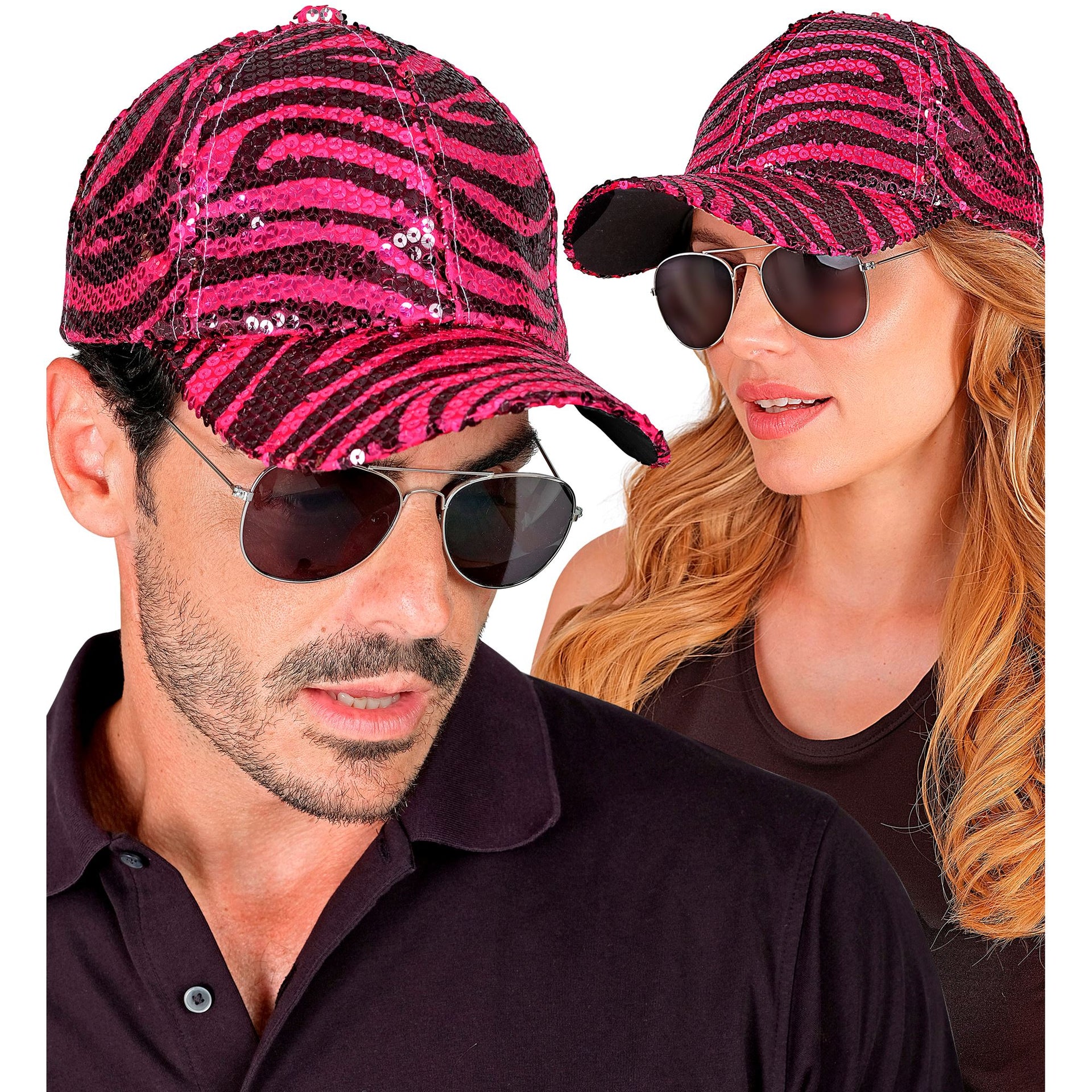 Pailletten-Basecap Zebramuster Pink