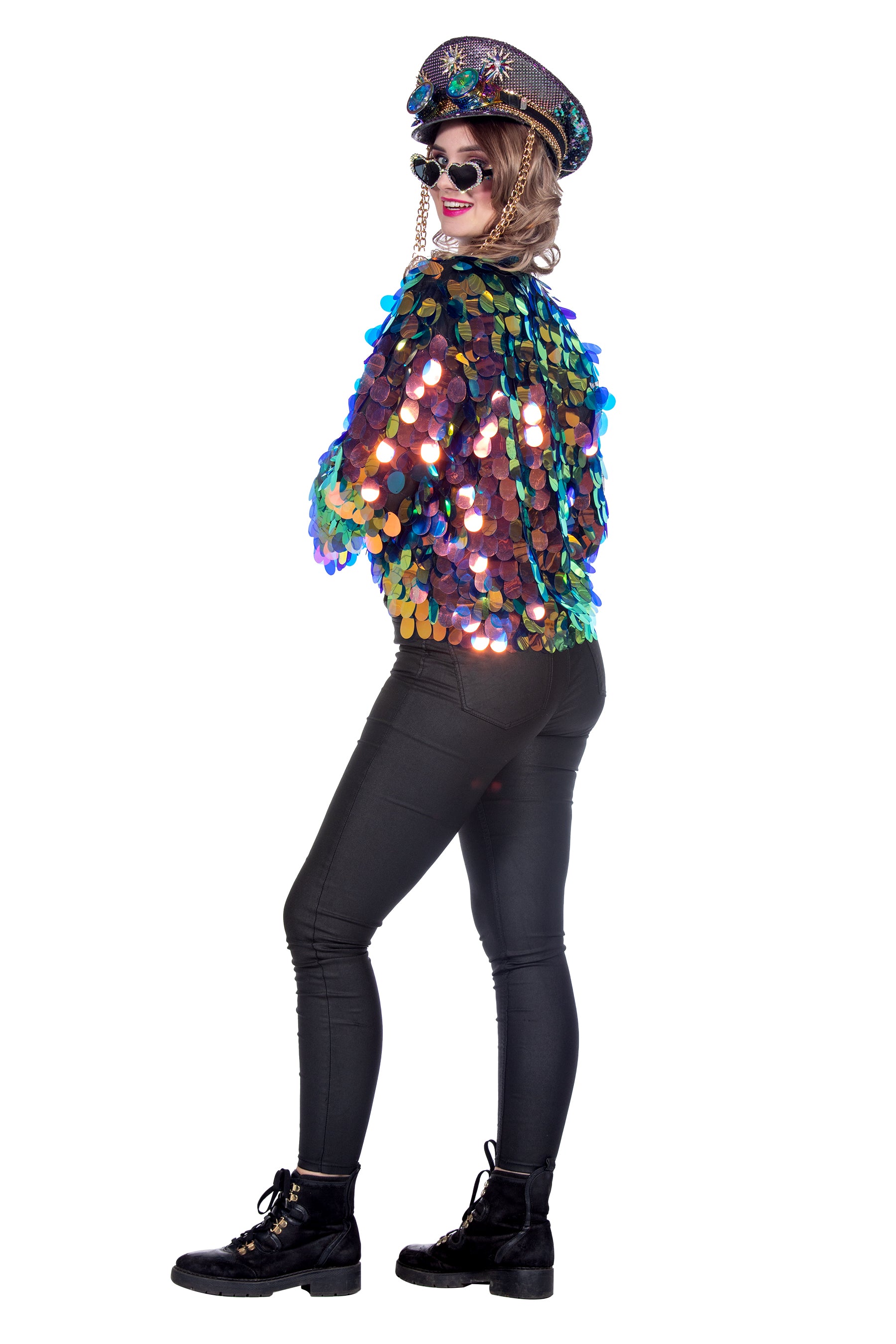 Kurze Paillettenjacke in blau/gold für Damen Einheitsgröße