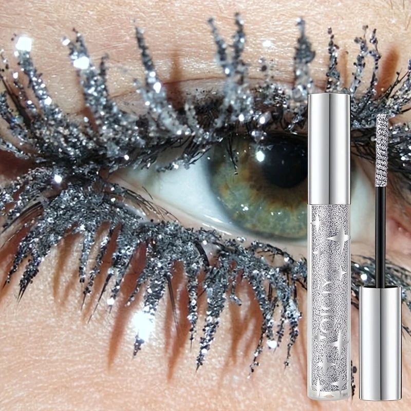 Glitzerndes Pailetten-Mascara silberner Blitz