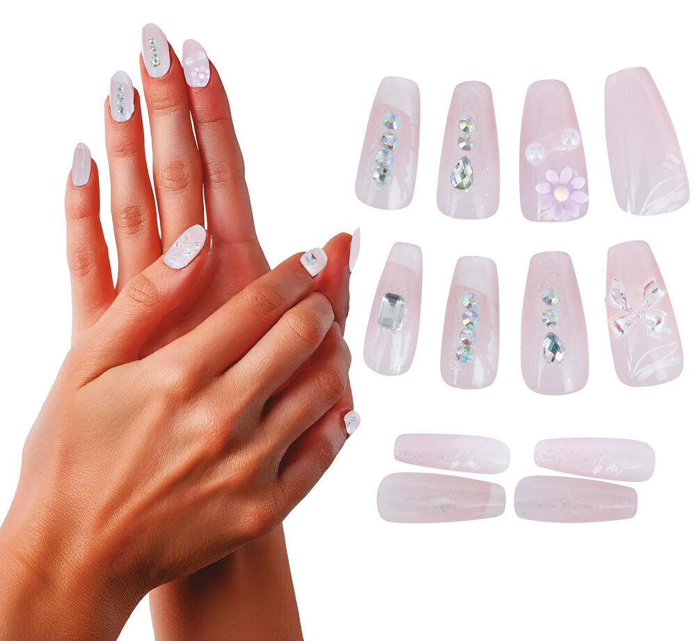12 selbstklebende Fingernägel mit Strass