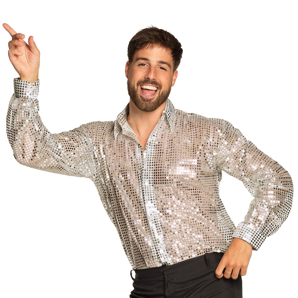 80er Jahre Disco Shirt für Herren silber