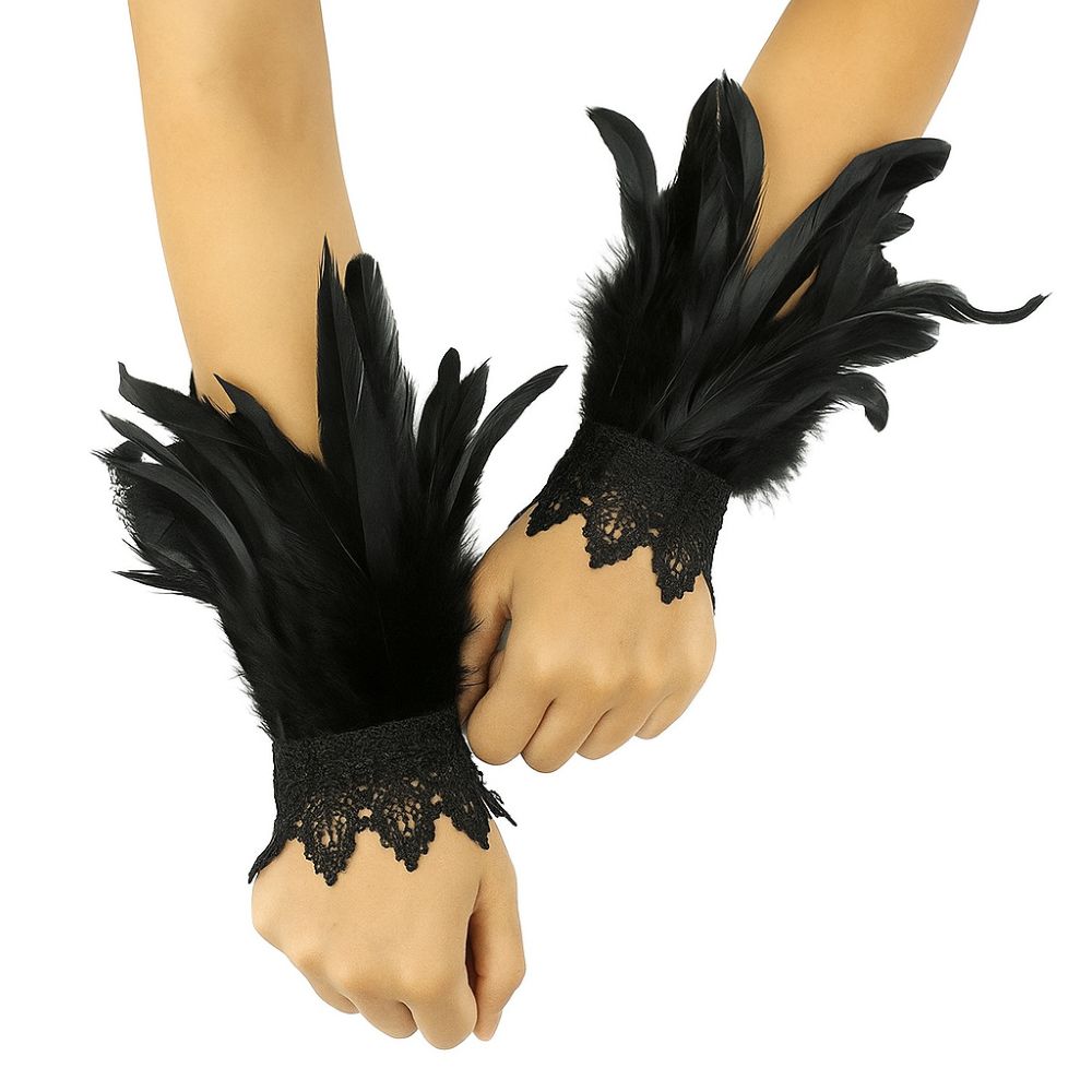 Feder Ärmel Handschuhe schwarz