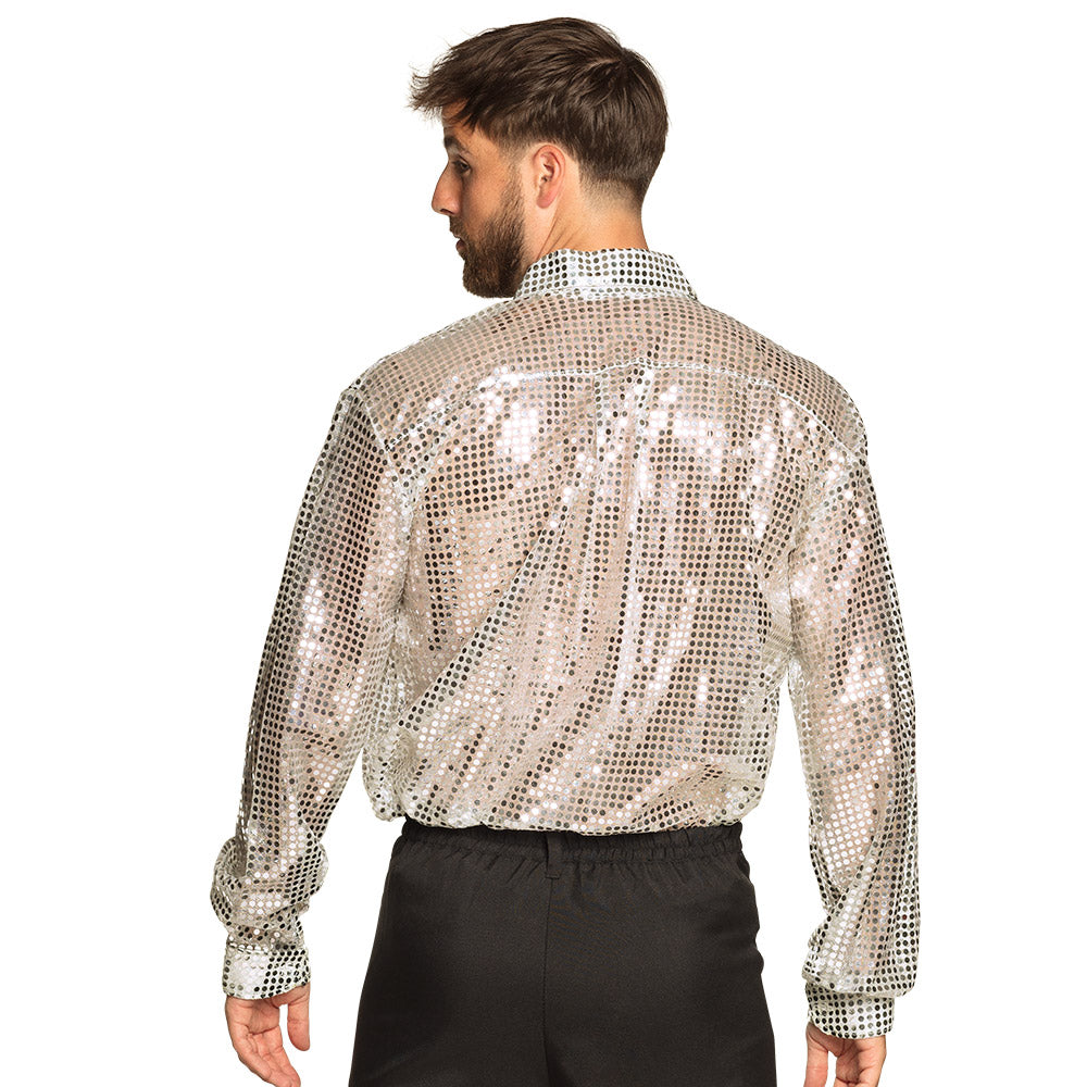 80er Jahre Disco Shirt für Herren silber