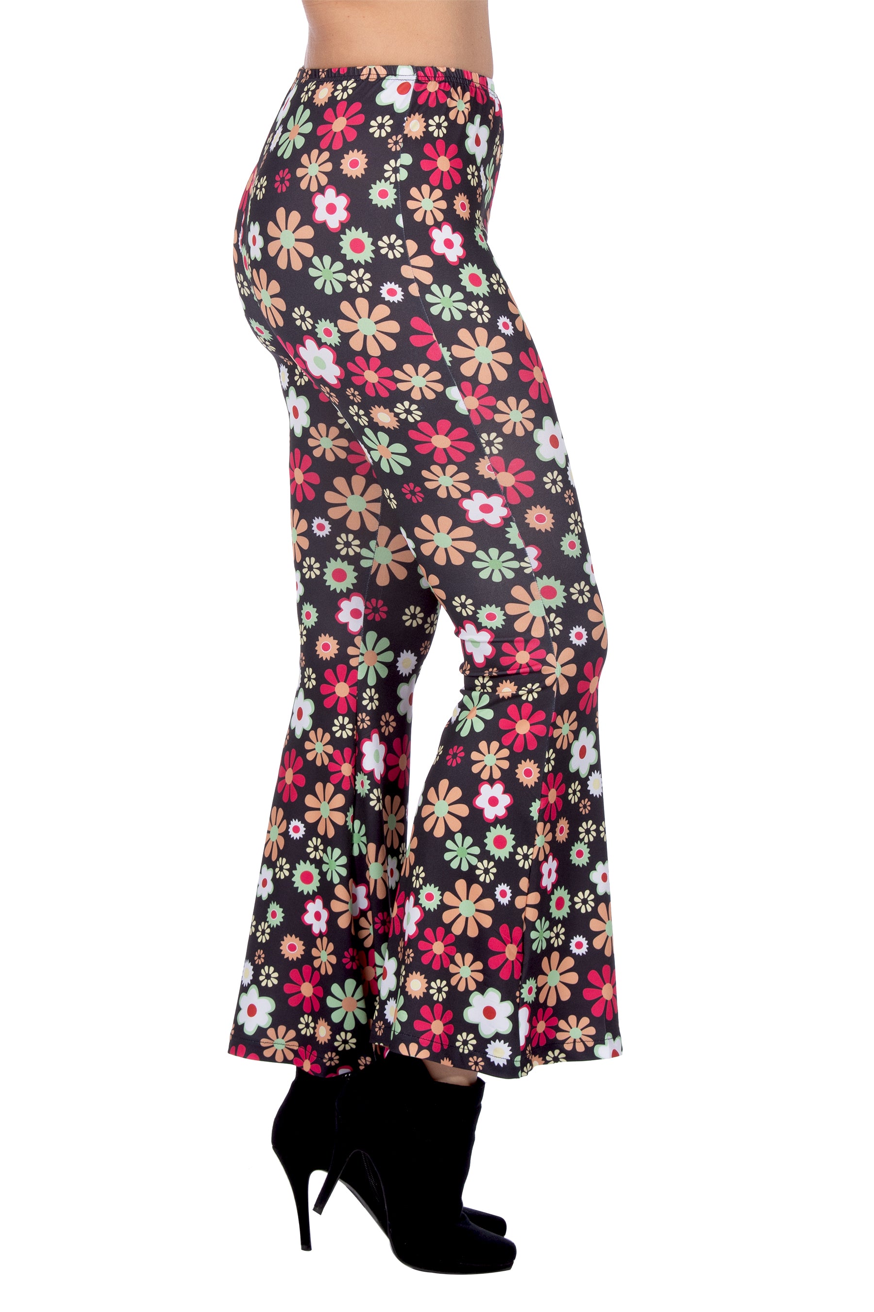 Schwarze Hippie Schlaghose mit Blumen für Damen