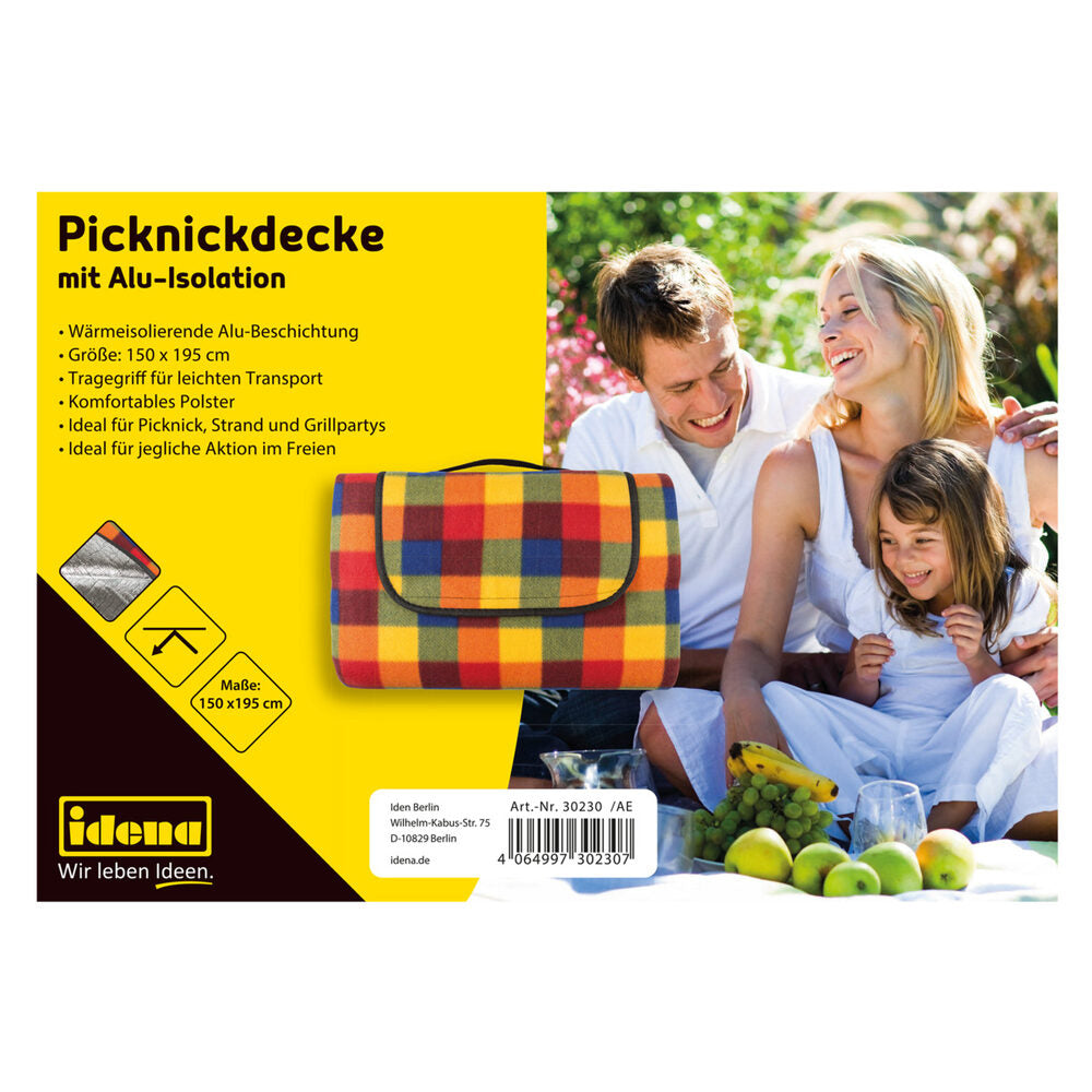 Picknickdecke mit Alu-Isolation Kariert 150x195cm