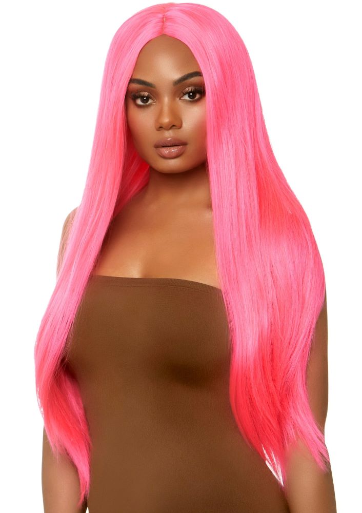 Neon Pinke Langhaar UV-Perücke