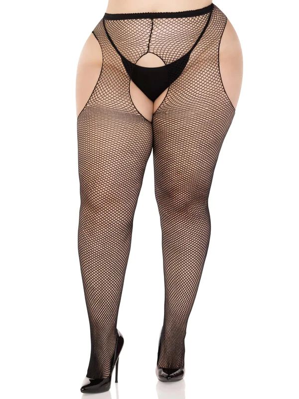 Plus Netz-Hosenträger Strumpfhose