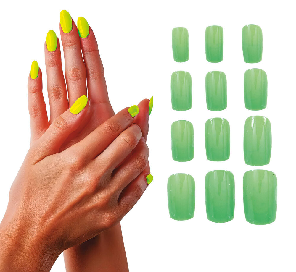 12 selbstklebende Fingernägel in Neon-Grün