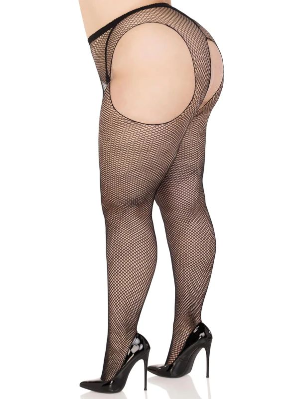 Plus Netz-Hosenträger Strumpfhose
