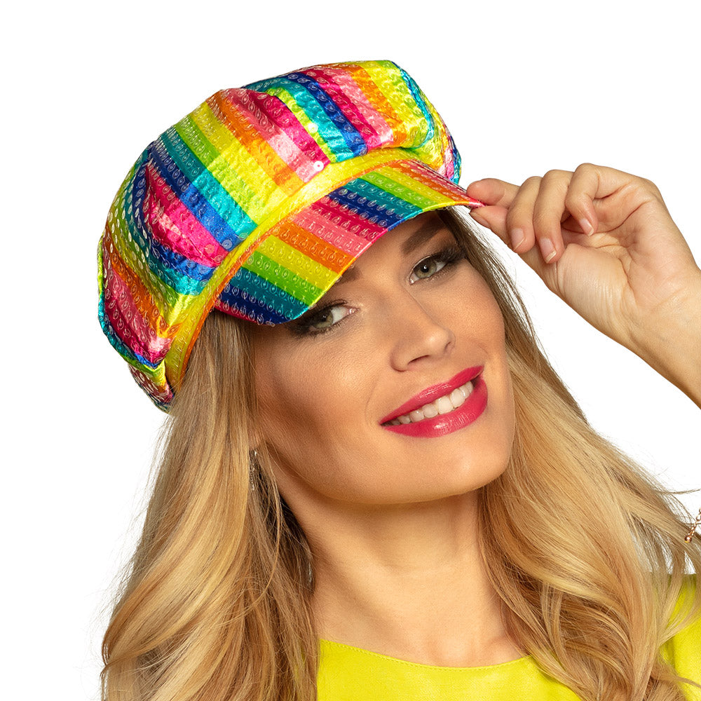 Regenbogen Pailletten Mütze