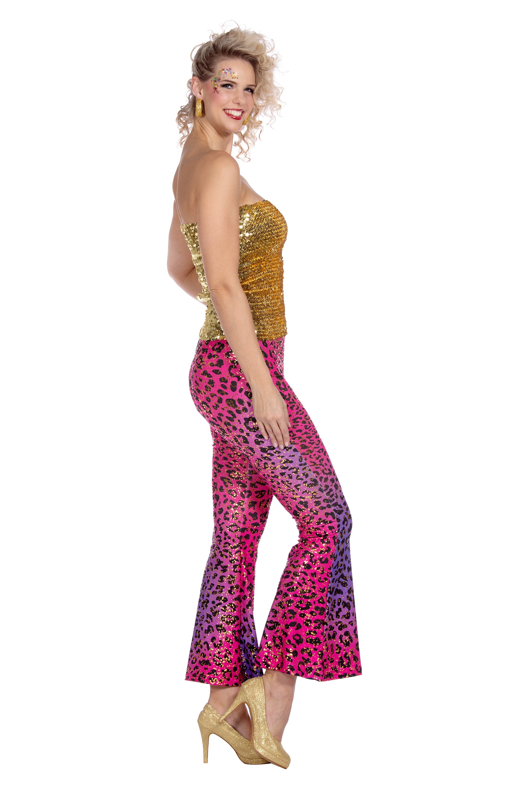 Panther Hippie Schlaghose glitzernd in lila/rosa