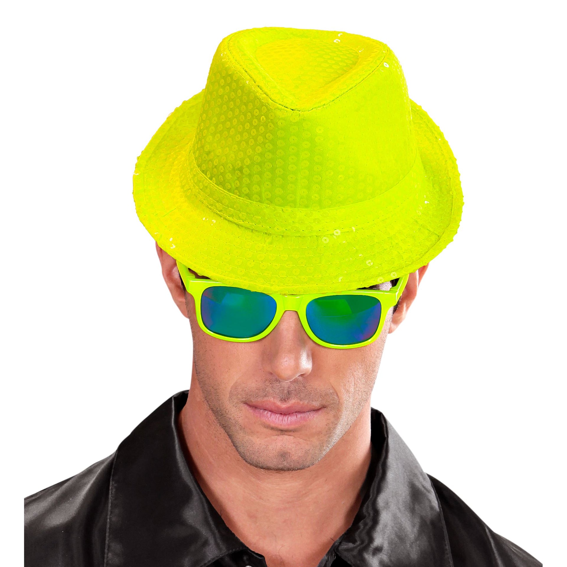 Fedora Pailletten Hut neon-gelb