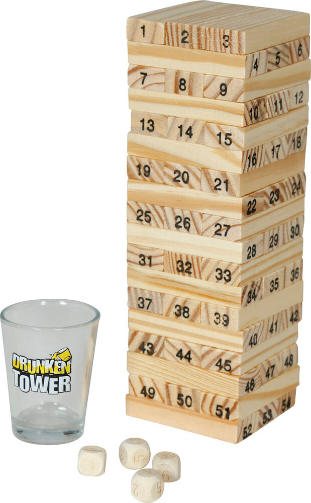 Balance Holz-Turmspiel mit 4 Gläsern