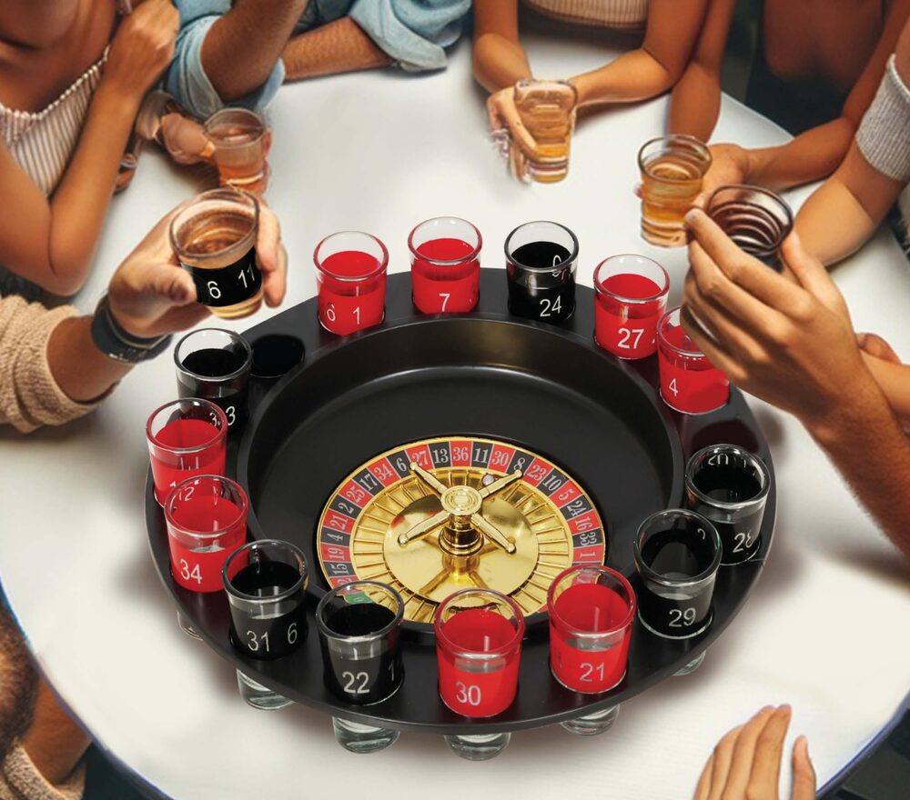 Roulette Trinkspiel mit 16 Gläsern