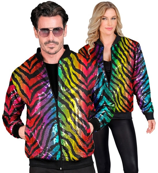 Rainbow Tiger Party Pailletten Bomberjacke unisex