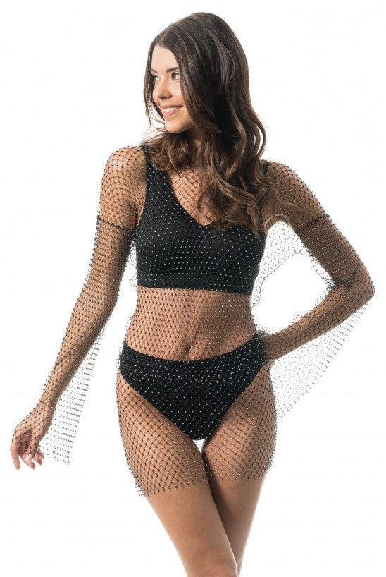 Schwarzes Netz-Top mit Strass